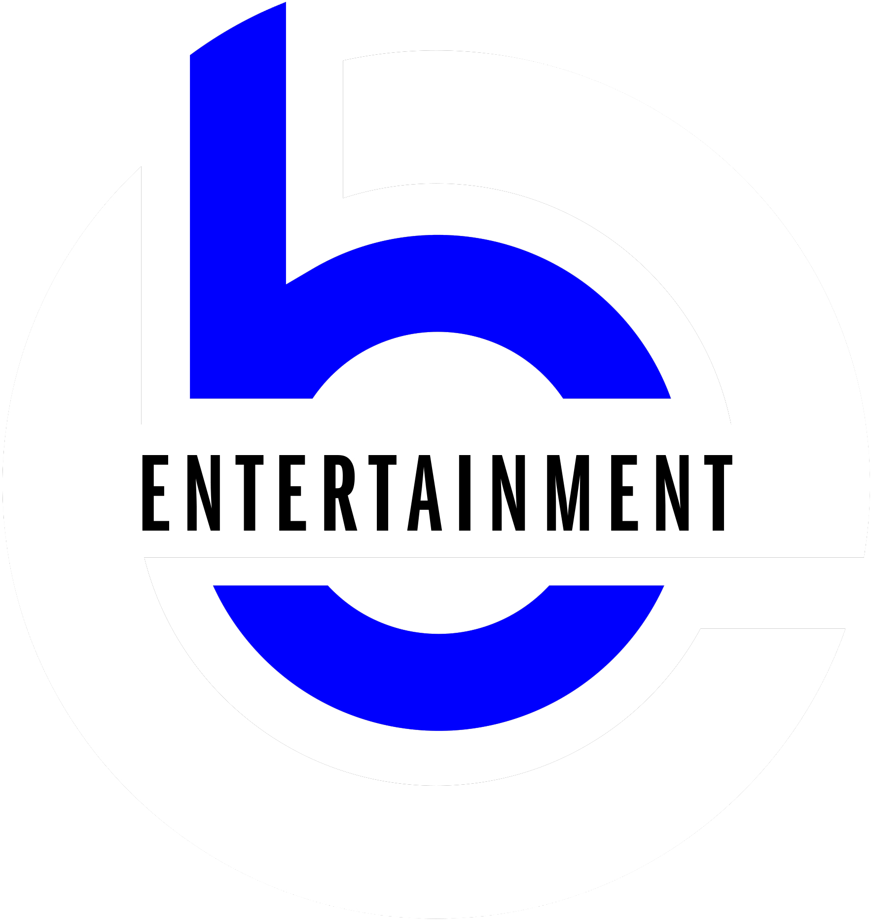 A blue lowercase “b” forms part of a circular logo with the word “ENTERTAINMENT” in black capital letters across the center on a white background, making it an eye-catching element for an Elementor Footer.