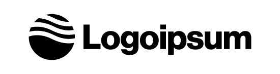 Black text "Logoipsum" next to a circular icon with three wavy lines, all on a light gray background.