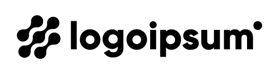 Black "logoipsum" text with a stylized abstract design of four connected dots to the left and a single dot above the "m" on a light gray background.