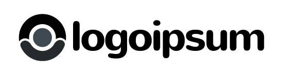 A circular black and gray logo to the left of the word "logoipsum" in black lowercase letters on a light gray background.